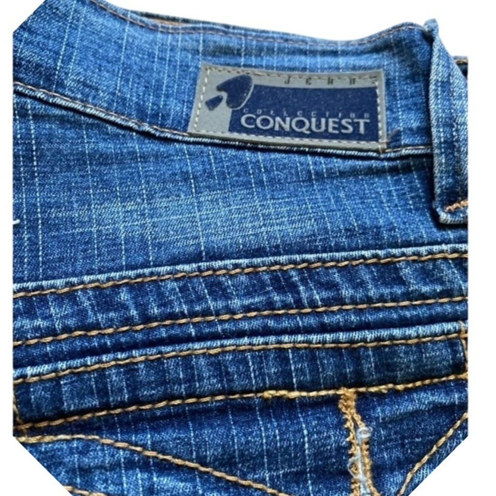 Conquest Jeans Low Rise Flare Leg Denim Blue Wash Trendy Casual women 28 - Picture 5 of 7